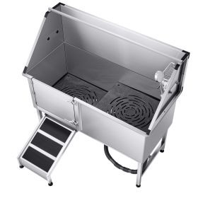 Stainless Steel Dog Washing Station, 62 inch Pet Grooming Tub w/ Ramp, PE Water Filter Board