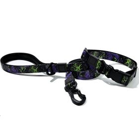 Graffiti Waterproof Dog Collar and Leash Set, Custom Logo Durable PVC Pet Leash for Small Medium Large Dogs (Color: Purple Green, size: S)