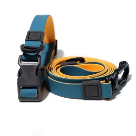 Waterproof TPU Dog Leash Set with Collar | Heavy Duty Honeycomb Texture Training Lead (Color: Teal & Orange, size: L)