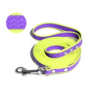 Waterproof Wavy Texture Dog Leash - Two-Tone Non-Slip Pet Walking Lead for Small Medium Large Dogs (Purple & Neon Yellow: S)